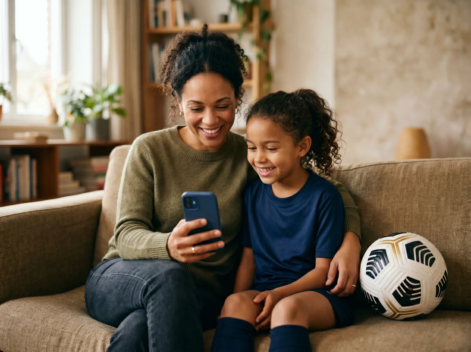 A parent and child following along in Strata at home