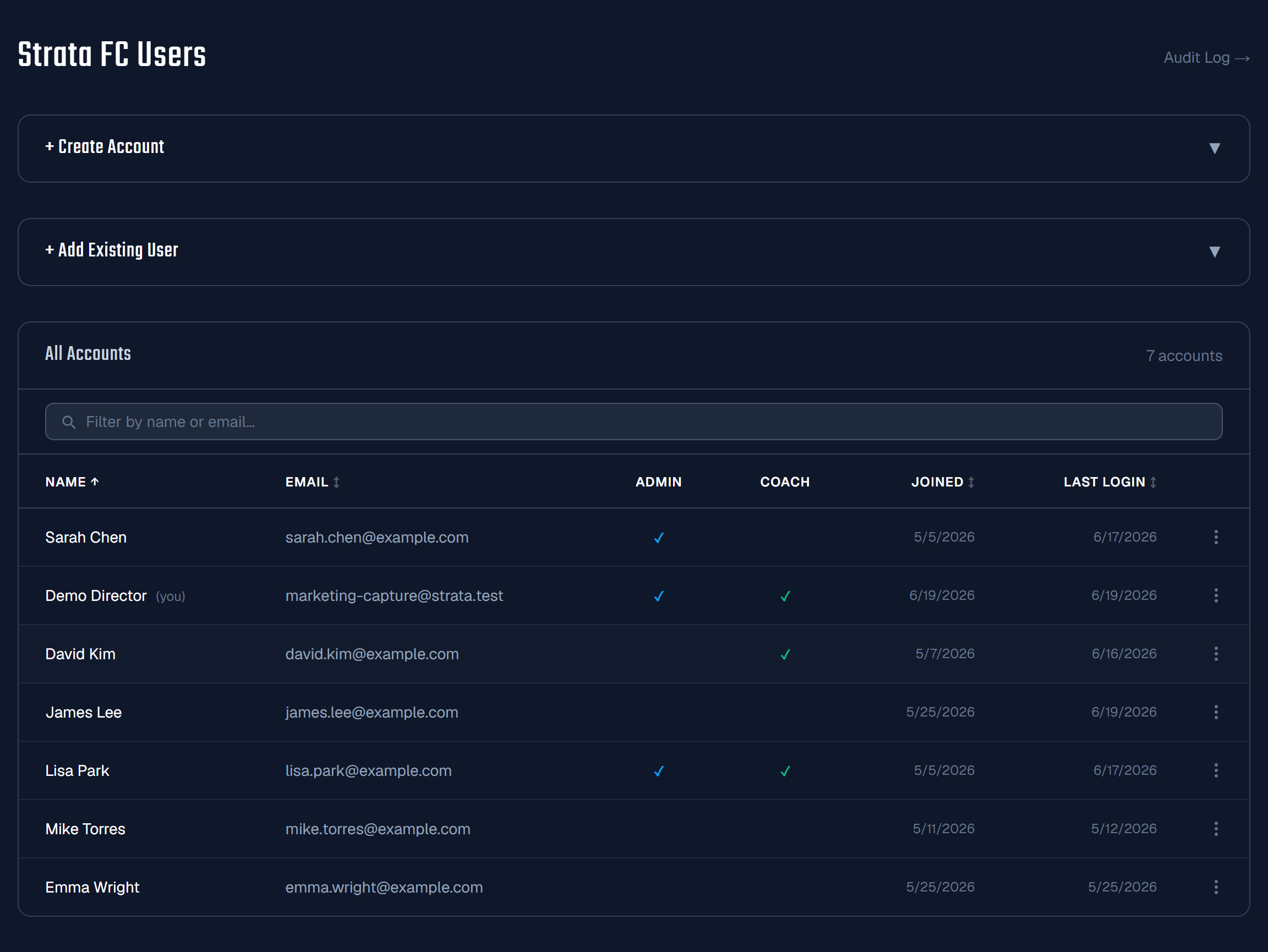 Accounts & Roles screen