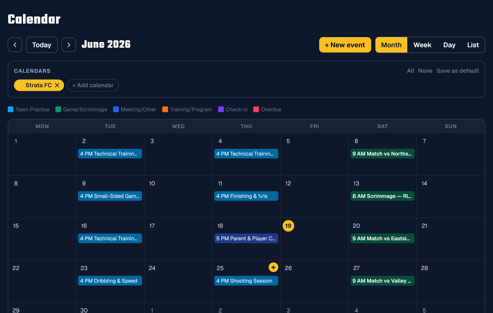 Calendar & Scheduling screen
