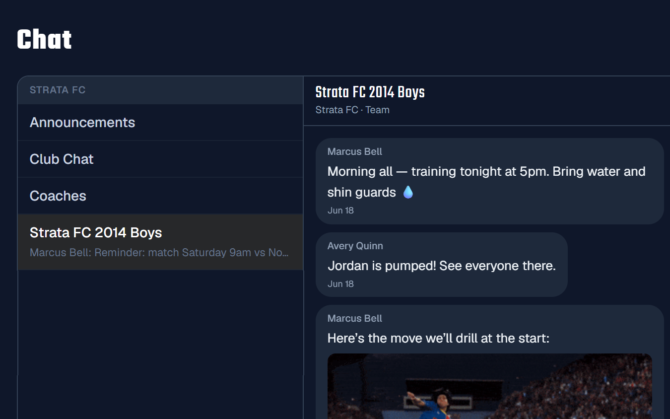 Club & Team Chat screen