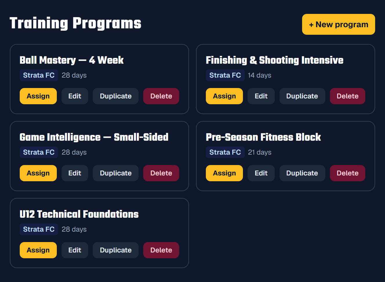 Training Programs screen